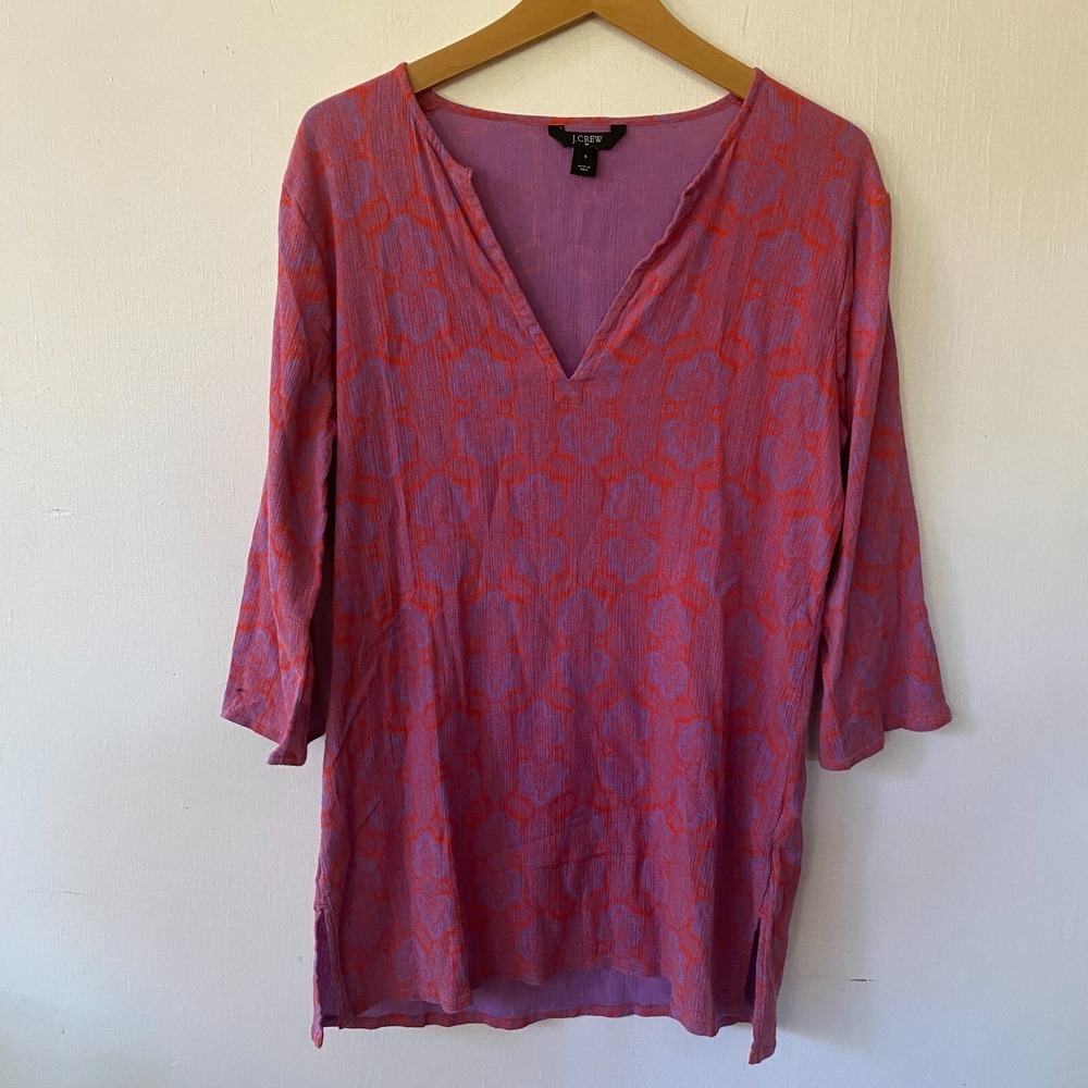 J. Crew Factory Coverup Dress Womens Small Pink Vneck Cotton Modest Old Money